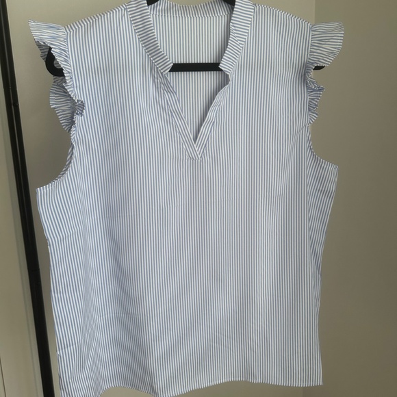 Floerns Women's Striped Notched V Neck Ruffle Cap Sleeve Blouse Top - Brand New - Picture 3 of 9